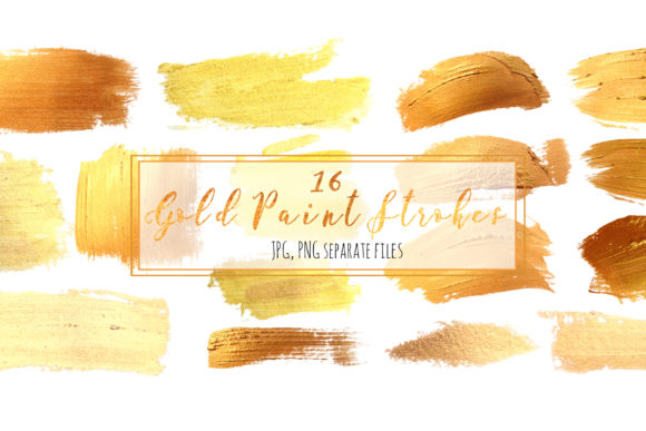 16 Gold Paint Strokes for Creative Projects