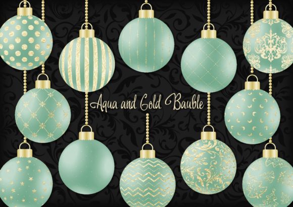 Aqua and Gold Christmas Bauble: A Versatile Asset for Creative Projects
