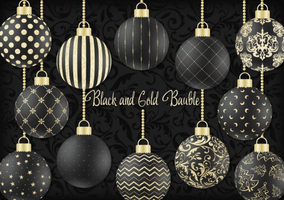 Black and Gold Christmas Bauble PNG Set: A Versatile Resource for Holiday Crafting