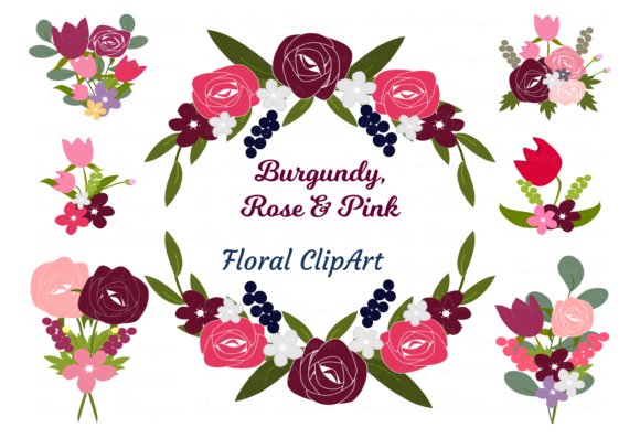 Burgundy Maroon Pink Floral Roses: A Versatile Digital Illustration Collection