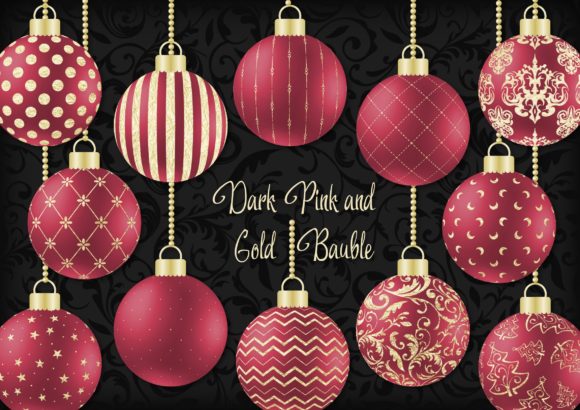 Dark Pink and Gold Christmas Bauble: A Versatile Decor Element for Creative Projects