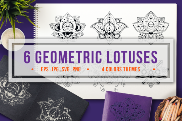 Geometric Lotuses Set: Creative Design Elements