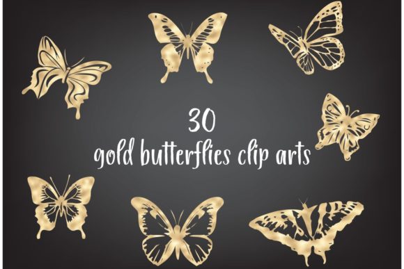 Gold Butterflies Clipart and Gold Foil Elements for Creative Projects