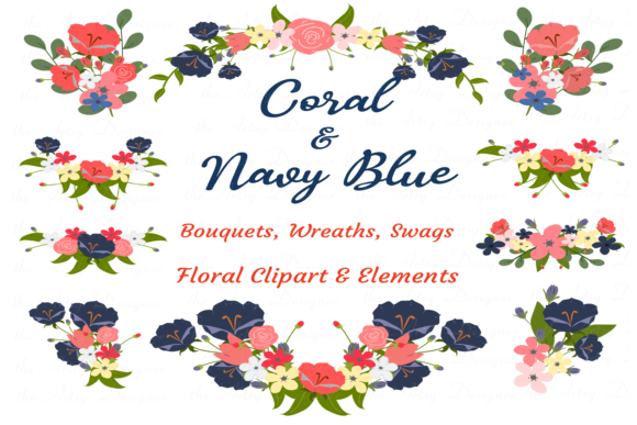 Navy Blue Coral Flowers Clipart Bundle: A Versatile Resource for Creative Projects