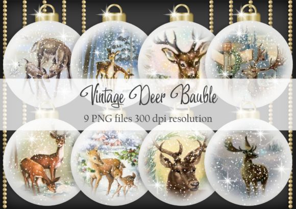 Vintage Deer Bauble PNG Set